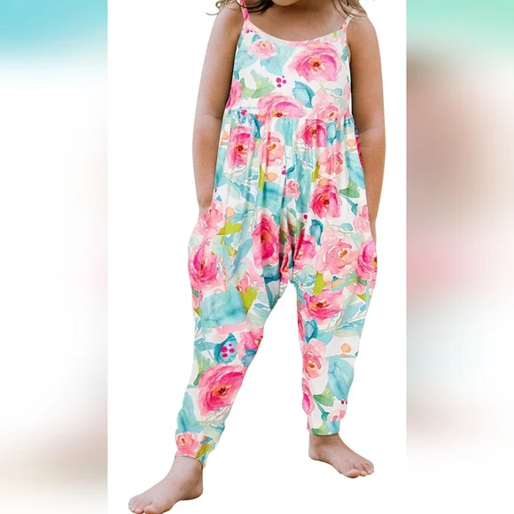 Toddler Girl Cute Strap Jumpsuit One-piece Romper floral with Pockets Size 100 - Picture 2 of 12
